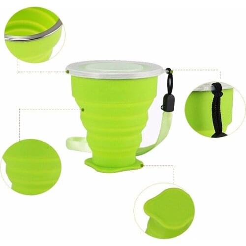 2021Hot New 300ml Outdoor Silicone Folding Water Cup With Lanyard / Lid Retractable Travel Mini Coffee Cups Portable Gargle Copa