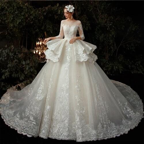 Wedding Dresses Scalloped Neck Vestidos de Novia Gorgeous Sukienka Three Quarter Sleeves Robes de Mariage Backless Trouwjurk