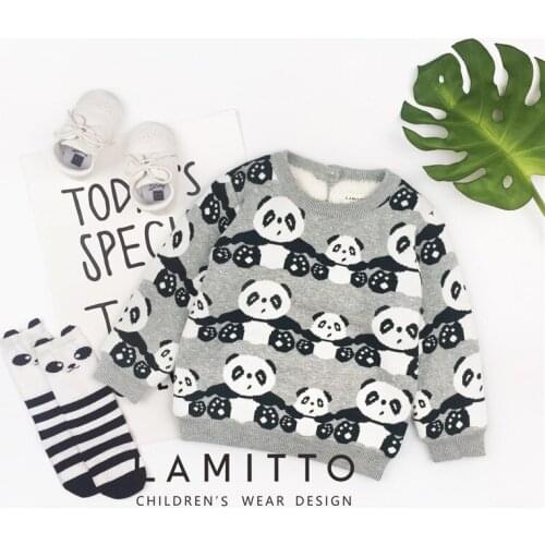 Tonytaobaby New Winter Style Baby Panda Jacquard Plush Knitted Sweater Top