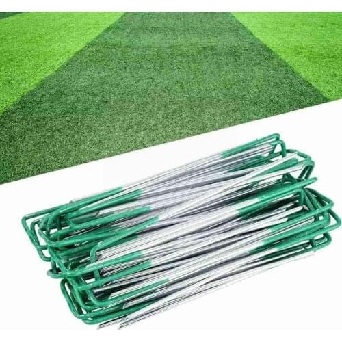 Strong Steel Green Coated U-shaped Artificial Grass Fixed Gardening Tool Nail Fixing Securing Fixed Staples Lawn Pegs Film Q0G7