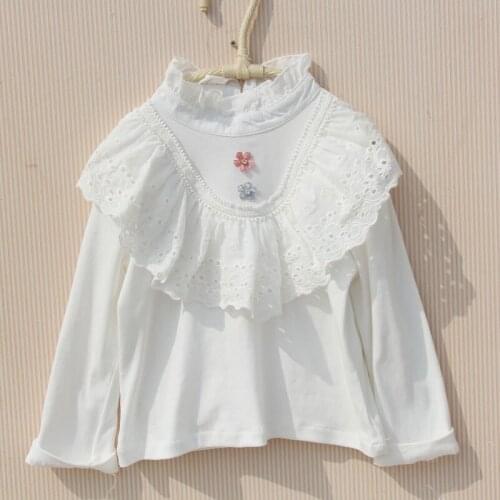 Spring Autumn Child Shirts For Teenage Girls Blouse Children Clothes Kids Cute Flowers White Lolita Blouse Toddler Cotton Blusas