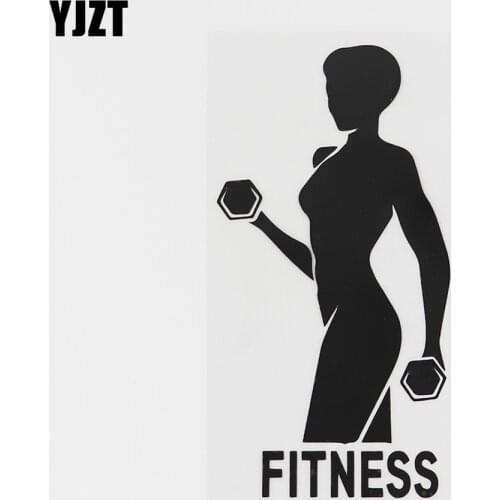 YJZT 6.8CMX13.8CM Woman Fitness Girl Gym Healthy Lifestyle Vinyl Car Sticker Black/Silver 8A-0694