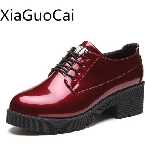 High Quality Fashion Womans Dress Shoes Spring and Autumn Female Lace-up Brogue Shoes Low Heel Casual Leather Flats for Ladies