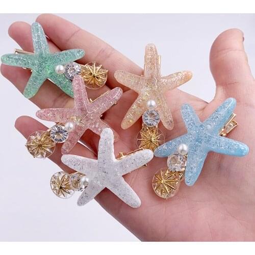 Resin Acrylic Starfish Pearl Hair Clips Hairpins Candy Color Crystal Hairpin Women Summer Beach Barrettes Hair Accessories A36