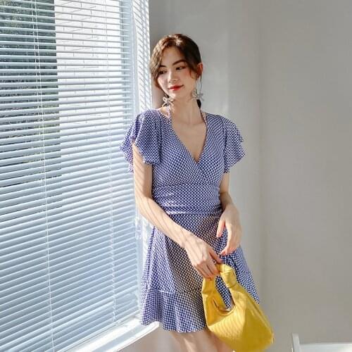 2021 New Korean Women Swimwear Summer Lattice Swimsuit Padded Monokini Bikini Swimsuit Bathing Suit Beachwear Biquini