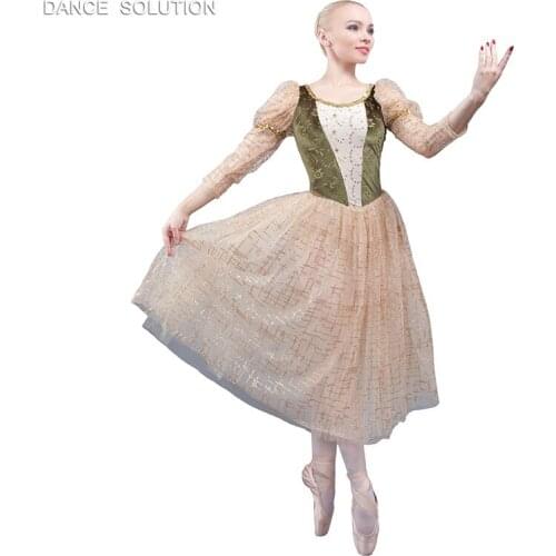 Gold and Green Long Sleeve Ballet Dance Tutu for Girls and Women Theatrical Dance Costume Dancing Dress 18036A