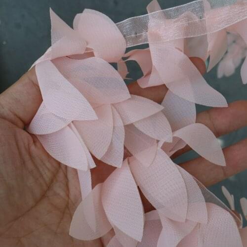 1yard chiffon leaves appliques patches for clothing DIY sew on flower trimmings for dresses parches bordados para ropa