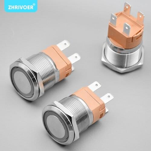 10A high current high power22mm waterproof metal push button nickel plated brass flat round Switch latching 4 pins 2NO Flat head