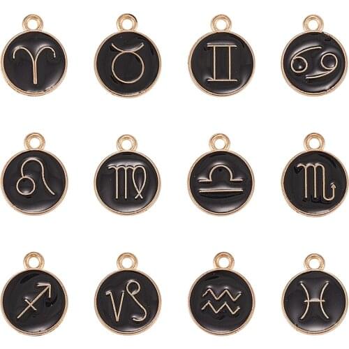 12pcs/lot Double-sided Alloy Enamel Charms Flat Round Twelve Constellations Pendants for DIY Earrings Necklace Jewelry Making