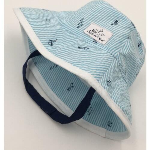 2020 Kids Lovely Cute Outdoor Seersucker Strip Print Spring Summer Sun Protection Fisherman Hat Cotton Bucket Accessories