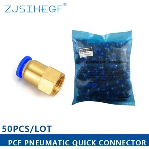 50pcs/Pack PCF Pneumatic Quick Connector Fitting OD 4/6/8/10/12mm Hose Tube 1/8'' 1/4'' 3/8'' 1/2'' Female Thread Brass