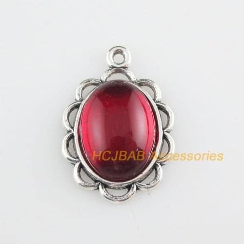 6 New Oval Charms Red Glaze Ellipse Pendants Tibetan Silver Tone 19x29mm