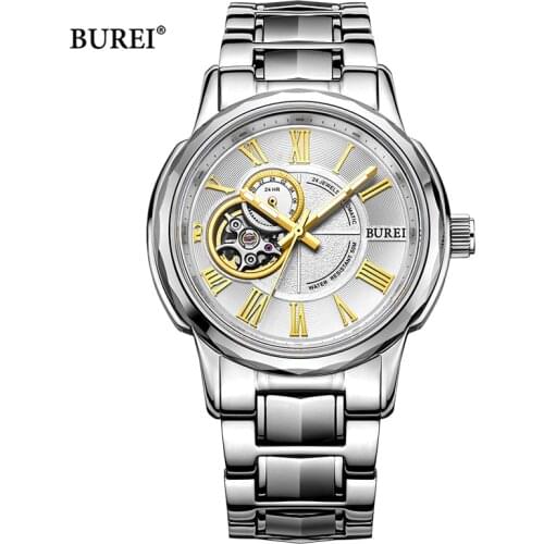 BUREI Brand Luxury Gold Automatic Watch Men Waterproof Fashion Hollow Sapphire Business Mechanical Wristwatch Relogio Masculino