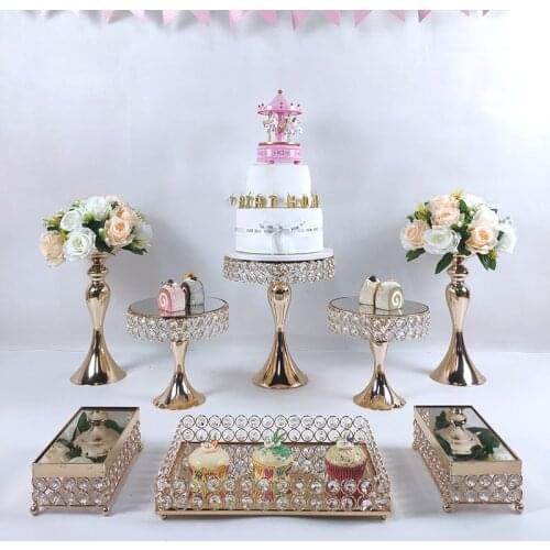 Gold silver Beautiful Tray 3 tier Cupcake Dessert Display Decoration Tools Wedding Crystal Mirror Cake Stand set