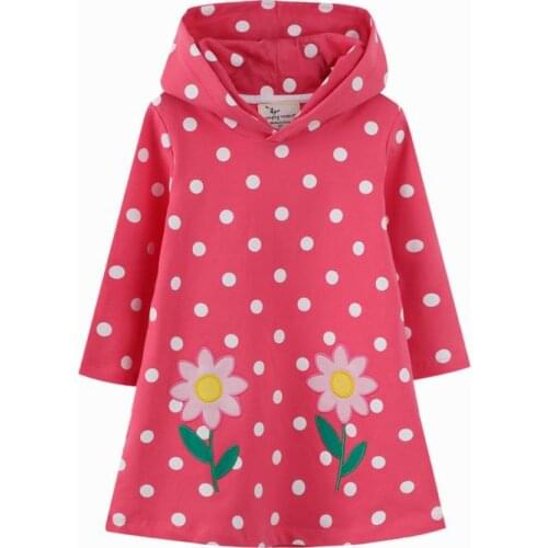 Jumping Meters Autumn Winter Girls Flowers Hooded Long Sleeve Pink Point Dresses Childrens Cotton Casual Toddler Kids Frocks