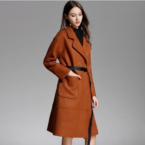 Designer Womens Woolen Coats 2020 Winter Warm Loose Belt Single Breasted Wool Blends Women Full Sleeve Turn Down Collar Overcoat