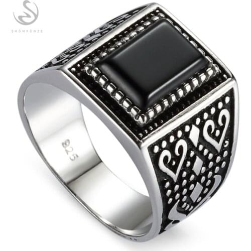 Eulonvan Vintage gothic wedding rings silver 925 men Sterling Silver jewelry Black Cubic Zirconia S-3808 size 7 8 9 10 11 12 13