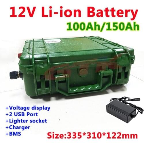 GTK 12V 100Ah 150Ah lithium battery pack with army green case for Outdoor standby radio station+10A charger