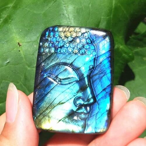 Crystal Buddhas Head Natural Labradorite Quartz Buddha Face Shining Feldspar Gemstone Carved Healing Reiki