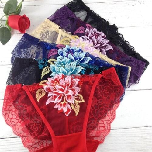 Jian Peng Seamless Lace Sexy Net Yarn Panties Low waist within Temptation Underwear Women Lace Embroidery Transparent Panties