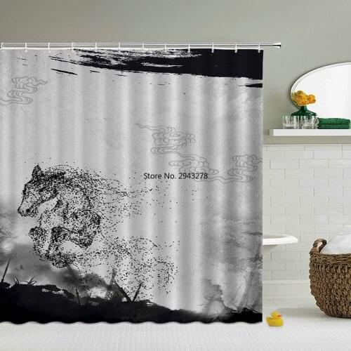 Chinese ink landscape Painting Plum Flower Bird Shower Curtains Bathroom Curtain Waterproof Polyester Cloth Large Size 240X180cm