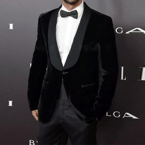 Bespoke Classic Black Velvet Wedding Suits For Men Business Party Men Suits Custom Made,Tailor Made Groom Suit Tuxedos 2021