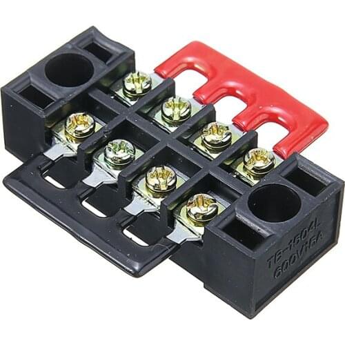 Double Row Wire Barrier Terminal Block 600V 15A 4P 55x21x17mm + 2 Connector Strips For Electronic Circuit