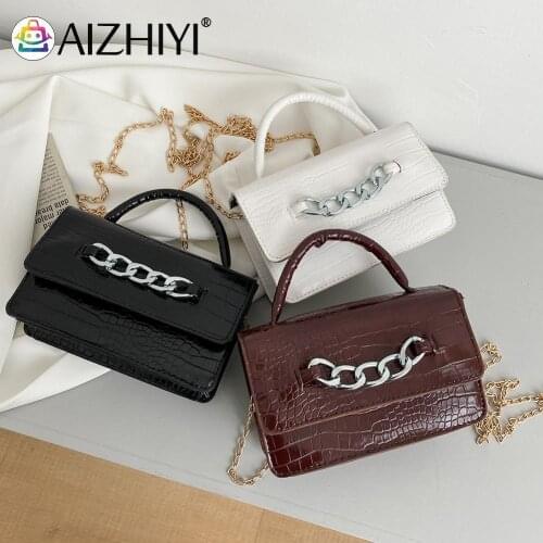 Fashion Women PU Leather Alligator Pattern Chain Shoulder Crossbody Messenger Bag Ladies Vintage Small Top-handle Purse Handbag