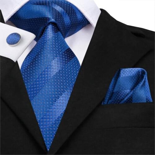 SN-3167 New Blue Striped 8.5cm 100% Silk Jacquard Woven Men Tie Necktie Hanky Cufflinks Set Wedding Classic Pocket Square Tie