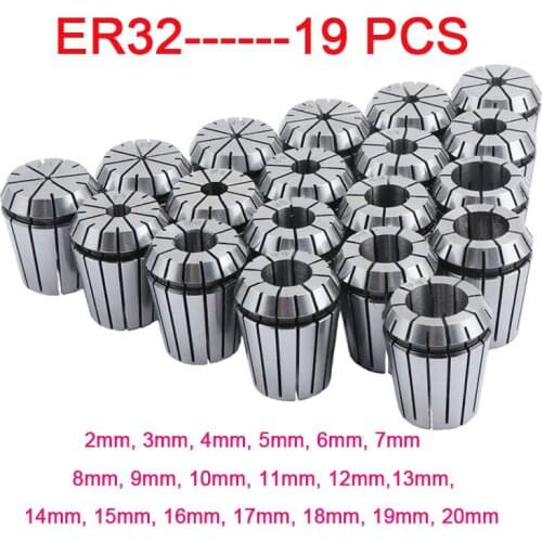 19pcs/lot ER32 Collet Chuck ER Spring Collet Set Milling Spindle Machine Accessories Lathe Tool Holder2-20mm Milling Holder ER32