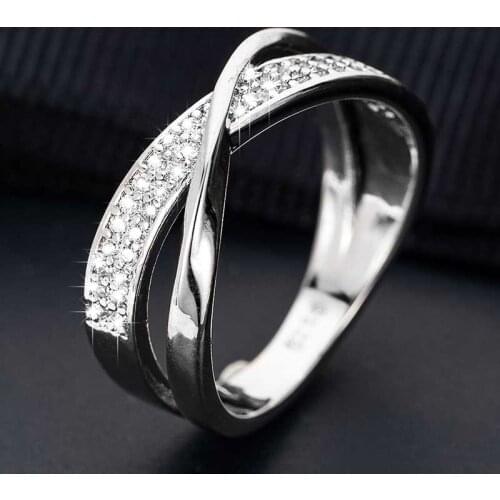 Newest Fresh Two Tone X Shape Cross Ring for Women Wedding Trendy Jewelry Dazzling CZ Stone Large Modern Rings