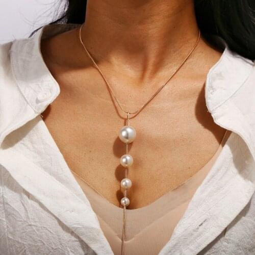 Europe America Cross Border Necklace Creative Retro Simple Artificial Pearl Pendant Necklace