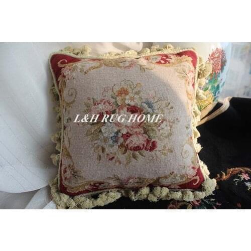 FREE SHIPPING 15K 16"X16" Handmade Needlepoint pillow Hand Knotted roses cushion NO INSERTION