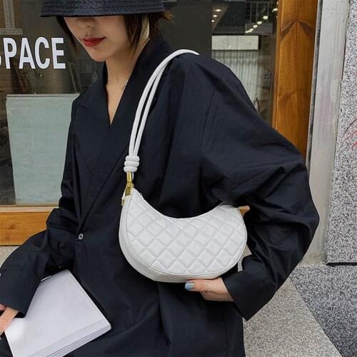 Popular Simple Female Daily Bag Fashion Lattice Pattern PU Hobos Bags Women Solid Crescent Shoulder Handbags