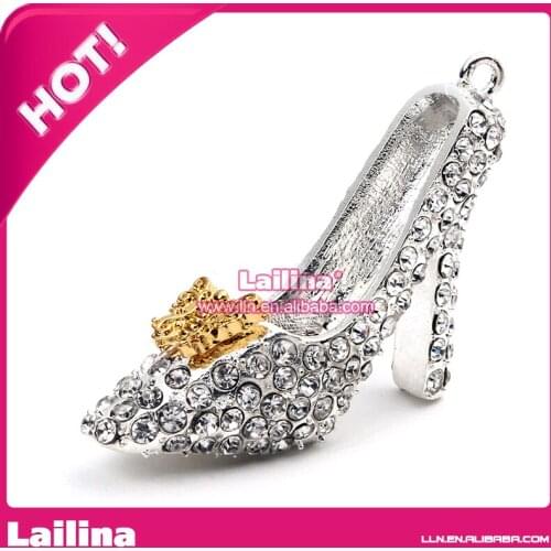 Popular 49*34mm Clear Shoes High Heel Girl Glass Slipper Rhinestone Pendant Chunky Necklace Beads ZTQ13