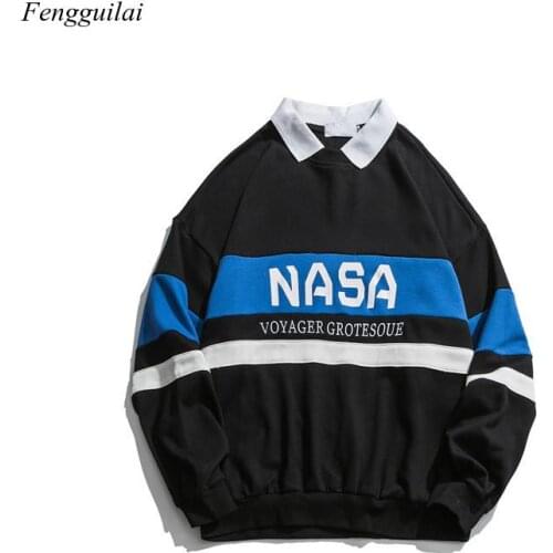 Retro Pullover Shirt Collar Couples Loose Letter Print Tops Autumn Mens Fashion