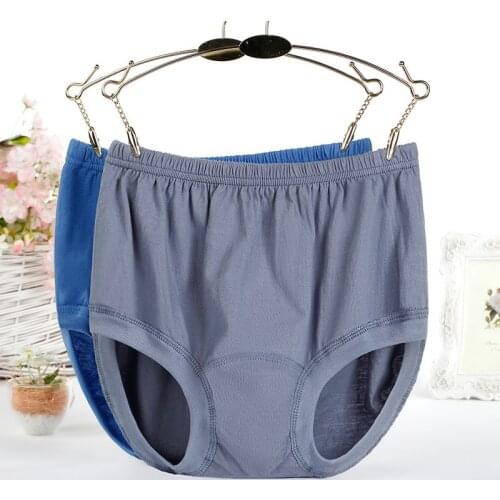 QA428 Plus Size Men Underwear Breathable Cotton Men Briefs Elastic Waist Solid Dad Lingerie Briefs Blue Grey