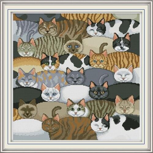 Joy Sunday Cats Chinese Cross Stitch Kits Ecological Cotton Clear Stamped Printed 14CT 11CT DIY Gift Wedding Decoration For Home