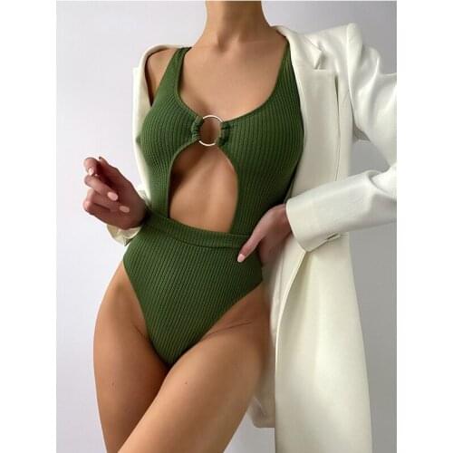 Ribbed One Piece Swimsuits Women Bodysuit Sexy Monokini 1 Pieces Bathing Suit Beachwear 2021 Summer Swimwear