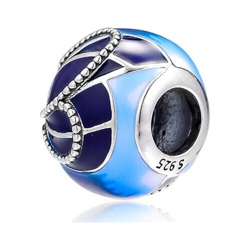 Mothers Day Blue Butterfly Wing Charm Authentic 925 Silver Jewelry Fits European Charms Bracelets DIY Beads For Jewelry Making