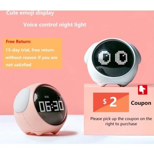 Cute Expression Pixel Kids Alarm Clock Multi Function Electronic Digital Led Night Wake Up Light Table Clock