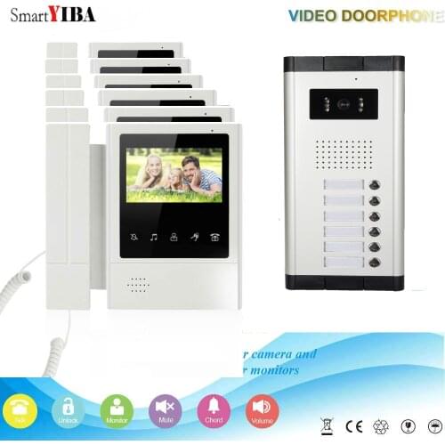 SmartYIBA 4.3"Colored Villa Video Doorbell Intercom For Multi Apartment Families House Villa Video Door Phone With 6 Buttons