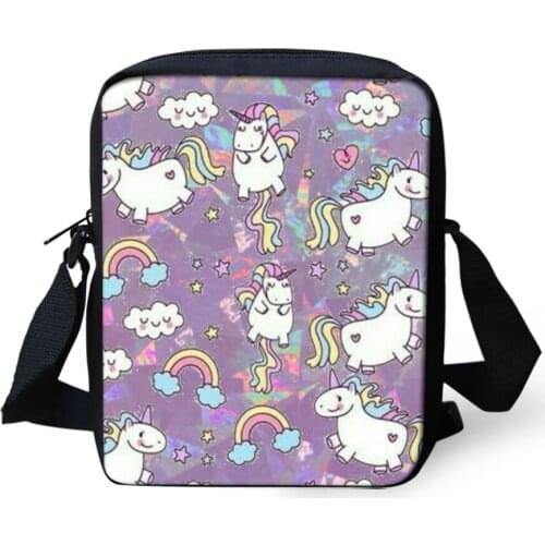 Unicorn Printed Crossbody Bag For Women Mini Travel Bag For Teenage Girls Ladies Messenger Bag Laptop Zipper Design Shoulder Bag