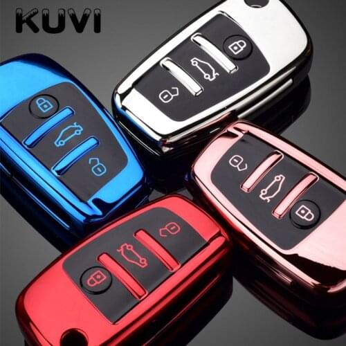 TPU Car Folding Key Cover Case For Audi A3 8L 8P A4 B6 B7 B8 A6 C5 C6 4F RS3 Q3 Q7 TT 8L 8V S3 Car Remote Smart Shell