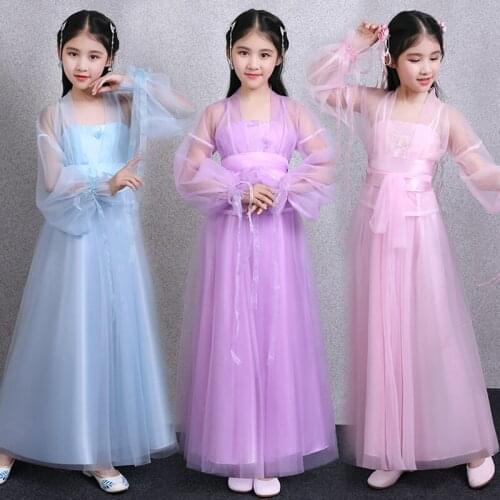 Chinese Traditional Hanfu Dress Girls Children Tang Dynasty Fairy Hanfu Ancient Costume Folk Dance Performance Clothing