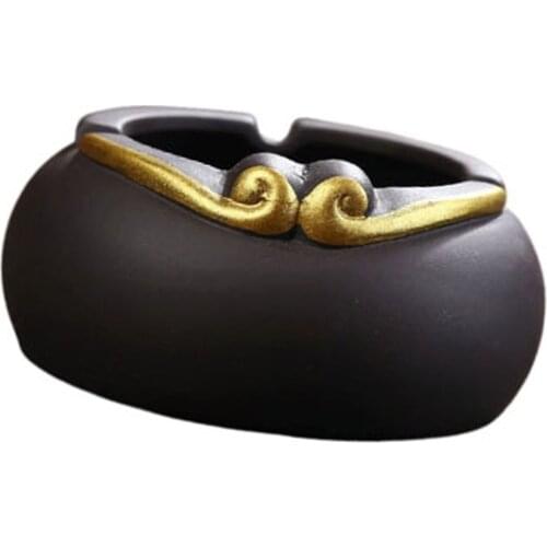 Creative Windproof Ashtray, Stoneware Black Pottery Office Household Ashtray, Living Room Decoration Home Accessories