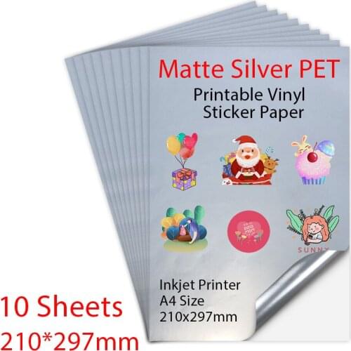 10 Sheets Matte Silver Printable Vinyl Sticker Paper A4 Size 210*297mm Waterproof Copy Paper For All Inkjet Printer DIY Crafts