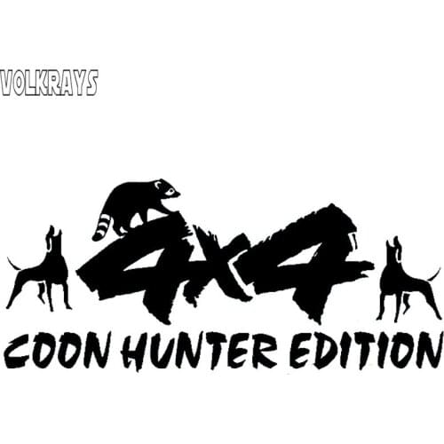 Volkrays Personaloity Car Sticker 4X4 Raccoon Hunter Dogs Deer Bow Car-styling Accessories Vinyl Decal Black/Silver,6cm*15cm