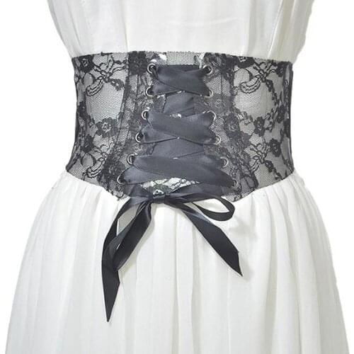 Women Fashion Belts Retro Vintage Waistband Gothic Punk Style Stretch Elastic Wide Waist Black Lace Belt For Dress Corset Belt