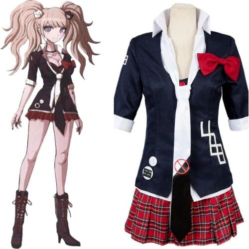 NEW Anime Cosplay Danganronpa Junko Enoshima Cosplay Costume With Wig Cosplay Halloween Party Costume For Women summer dress